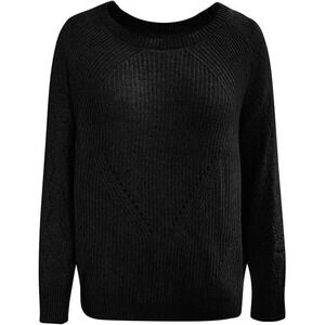 Womens Black Crew Neck‎ Long Sleeve Diamond Pattern Cutout Sweater Size M